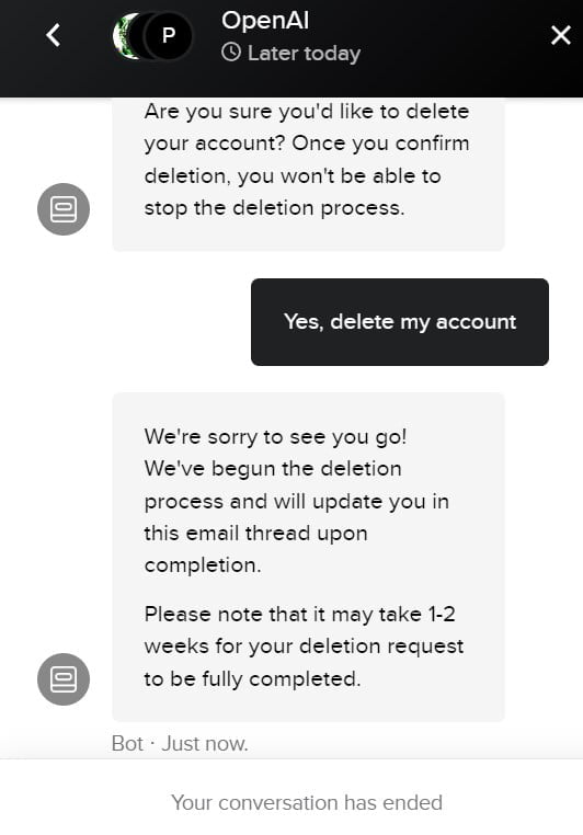 Delete OpenAI Account