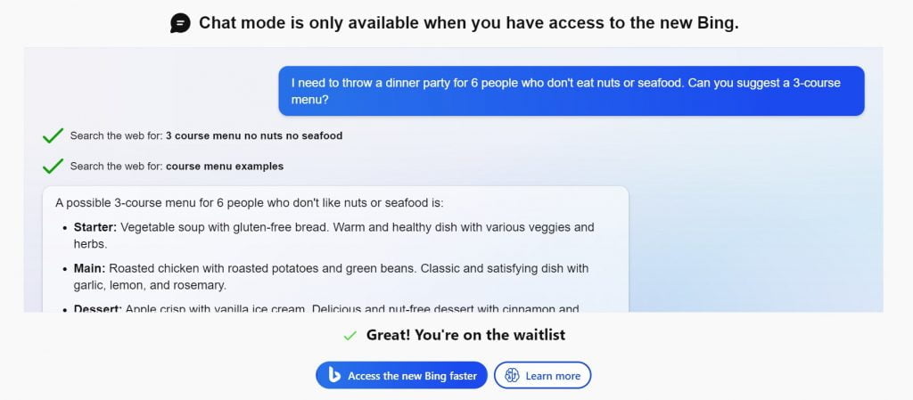 ChatGPT with Bing Join Waitlist